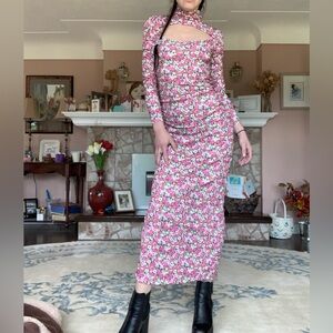 Zara high neck open front floral maxi dress